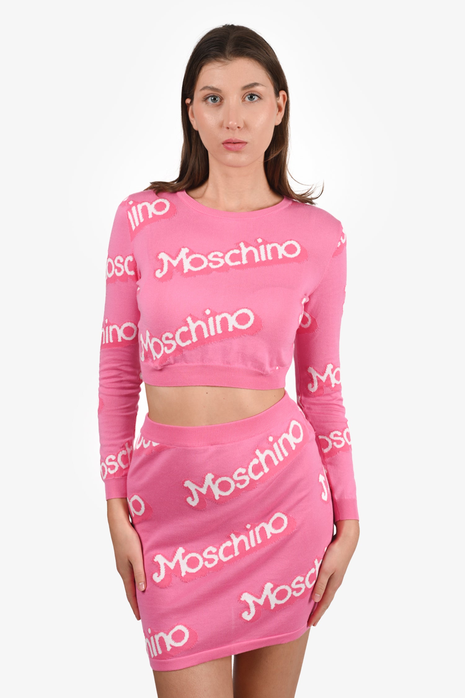 Moschino Couture SS15 Pink Barbie Cotton Knit Cropped Sweater +
