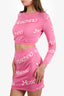 Moschino Couture SS15 Pink Barbie Cotton Knit Cropped Sweater + Mini Skirt Set Size 6