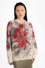 Prada Cream/Red Mohair Blend Floral Bouquet Sweater Size 42