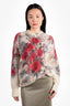 Prada Cream/Red Mohair Blend Floral Bouquet Sweater Size 42