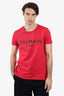 Balmain Red Cotton Logo Print T-Shirt Size XL