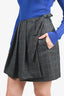 Miu Miu Grey/Blue Check Wool Tie Mini Skirt Size 38