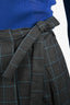 Miu Miu Grey/Blue Check Wool Tie Mini Skirt Size 38