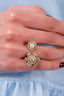 Pre-loved Chanel™ 2016 Gold Faux Pearl Green Enamel CC Ring Size 6