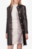 Gucci Black Leather Mid Length Coat with Silver Buttons Size 40