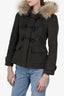 Burberry Brit Olive Fur Trim Toggle Coat Size 4