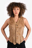 Chanel Autumn 1997 Beige Rabbit Fur Vest with Crystal Buttons Size 40