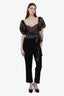 Self-Portrait Black/Multicolor Sequin Puff Sleeve Jumpsuit with Belt size 6