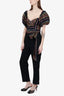 Self-Portrait Black/Multicolor Sequin Puff Sleeve Jumpsuit with Belt size 6