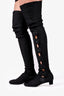 Chanel Camellia Black Satin Toe Cap Sock Knee Boot Size 38