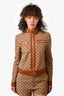 Gucci Brown GG Supreme Canvas Leather Trimmed 'Aria' Biker Jacket + Shorts Set Size 40