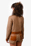 Gucci Brown GG Supreme Canvas Leather Trimmed 'Aria' Biker Jacket + Shorts Set Size 40