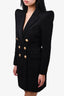Balmain Black Padded Shoulder Gold Button Blazer Dress Size 36
