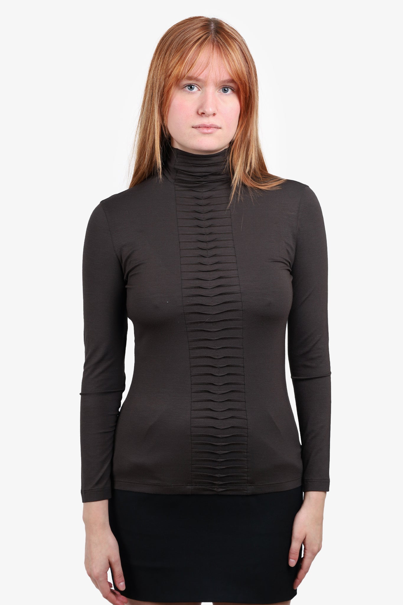 Akris Punto Brown Long-Sleeve Mockneck with Front Detail size 8 – Mine &  Yours