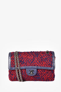 Chanel 2000-2002 Red/Blue Tweed Single Flap Shoulder Bag