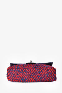 Chanel 2000-2002 Red/Blue Tweed Single Flap Shoulder Bag