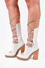 Chanel 2013 White Patent Leather Chain Obsession Heeled Calf Boots Size 36.5