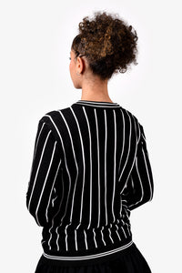 Balmain Black/White Striped Logo Sweater Size M