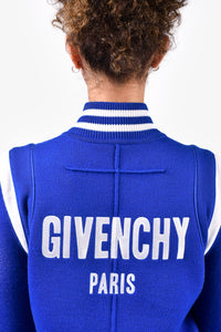 Givenchy Blue/White Wool Blend Knit Embroidered Bomber Jacket Size S Mens
