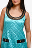 Moschino Teal Quilted Dress with Gold Chain Neckline Size 46
