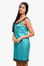 Moschino Teal Quilted Dress with Gold Chain Neckline Size 46