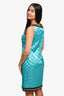 Moschino Teal Quilted Dress with Gold Chain Neckline Size 46