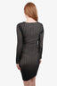 Akris Black/Tan Cashmere/Silk V-Neck Pleated Mini Dress