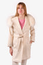 Max Mara Studio White Wool/Fox Fur Belted Coat Size 0