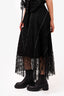 Sandro Black Midi Pleated Skirt with Black Lace Overlay Size 2