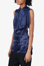 Prada Blue Sleeveless Top with Bow detail on Collar Size 38
