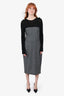 Max Mara Grey/Black Wool Long Dress Size 14