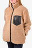Anine Bing Brown Sherpa Zip-Up 'Ryder' Jacket with Faux Leather Size S
