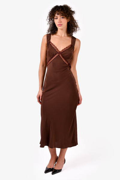 Reformation Brown Silk Lace Detailed 'Provence' Dress Size XS – Mine & Yours