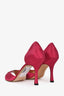 Manolo Blahnik Dark Pink Satin Leather Crystal Buckle Heels Size 38