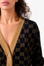 Gucci Black/Gold Metallic Cotton Knit GG Logo Button Down Cardigan Size S