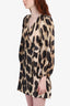 Ganni Leopard-print Linen-silk Blend Midi Dress Size 36