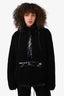 Moose Knuckles Black Shearling 3/4 Zip Drawstring Hooded Jacket with Shiny Detail Size S