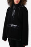Moose Knuckles Black Shearling 3/4 Zip Drawstring Hooded Jacket with Shiny Detail Size S
