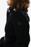 Moose Knuckles Black Shearling 3/4 Zip Drawstring Hooded Jacket with Shiny Detail Size S