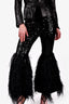 Saint Laurent Black Sequin/Ostrich Feather Flare Pants Size 36