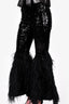 Saint Laurent Black Sequin/Ostrich Feather Flare Pants Size 36
