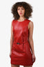 Versace Jeans Red Leather Sleeveless Belted Mini Dress Size 42