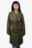 Burberry Green Diamond Quilted Belted Trench Coat Size S