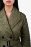 Burberry Green Diamond Quilted Belted Trench Coat Size S