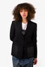 Burberry London Black Wool Blazer with Leather Pockets Size 4