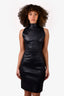 The Row Dark Blue Leather Sleeveless Midi Dress Size 8
