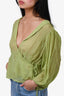 Rixo Green/Gold Printed Sheer Wrap Top Size S