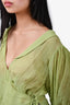 Rixo Green/Gold Printed Sheer Wrap Top Size S