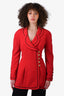 Pre-loved Chanel™ 1990 Red Scalloped Collar Double Breasted Blazer with Gold Buttons Size 38