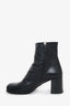 Prada Black Leather Triangle Logo Ankle Boots Size 38